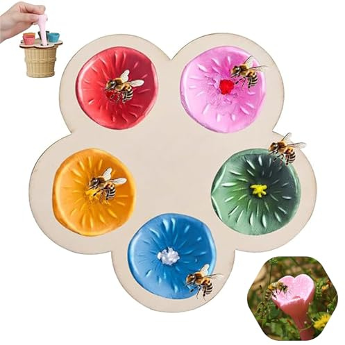 JYJLLM 5 Pcs Garden Bee Drinking Cups with Tray, Colorful Bee Feeder Cups for Outdoor Pollinator Support, Safe Water Source for Bees and Beneficial Insects, Bee Water Station Garden Accessory