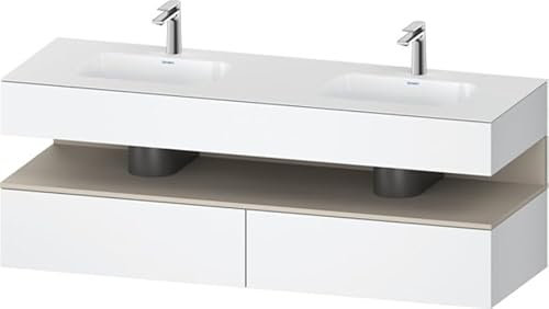 Duravit Qatego lavabo encastré avec meuble sous-lavabo en console, 1600x550x600mm, niche Taupe Supermatt, lavabo double, QA4797083180000, Couleur: blanc