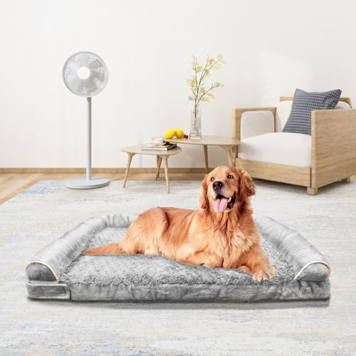 ROOMTEC Orthopedic Dog Bed for Large Dogs, Memory Foam Large Dog Bed with Stick-on Design, Waterproof with Washable Removable Cover (44, Grey)