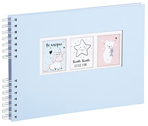 Exacompta - Réf. 16806E - Kit Scrapbooking - Album 50 pages blanches couverture bleu pastel - 2 pochoirs - 2 planches de stickers - 2 planches de coins autocollants - 6 feutres encre pastel