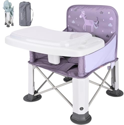 Bebamour Baby Highchair Portable for Outdoor Foldable Booster Seat Toddlers Booster Dining Seat with Removable Tray Feeding Chair with Storage Bag, Unicorn