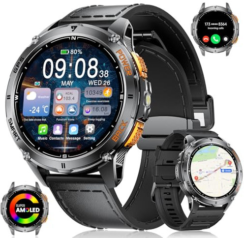 LIGE GPS Military Smart Watch for Men with Make/Answer Call, 1.43AMOLED Display Smartwatch with LED Flashlight/Barometer/Altimeter/Compass/530mAh Battery/110+Sports Modes, iOS Android Fitness Tracker