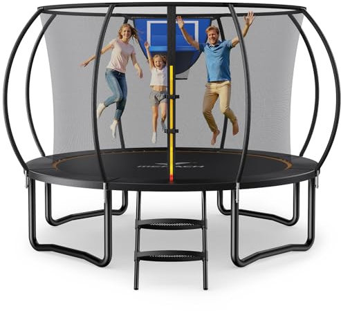MERACH Trampoline 10ft/12ft/14ft/16ft, Outdoor Large Trampolines with Safety Net & Basket Ball, Max Load 330lb Rebounder Trampoline for Adults Family