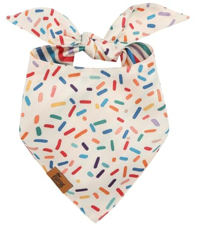 Furry Whisper Dog Birthday Bandana, Reversible Soft Breathable Adjustable Pet Scarf for Medium & Large Dogs, Party Photo Outfit for Boy or Girl, Sprinkle and Stripe, Medium Fits Up to 18