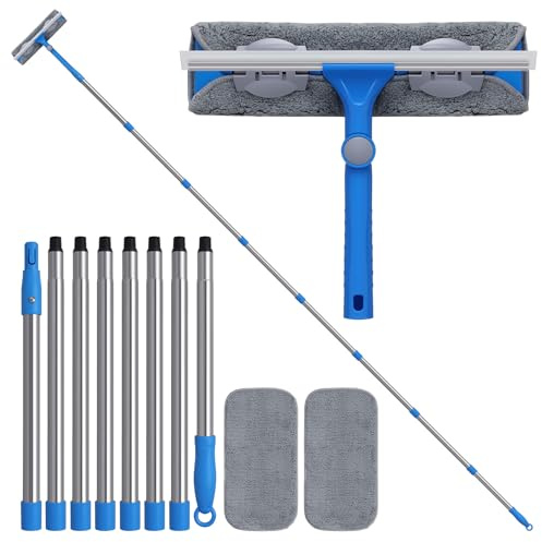 Mitclear 2 in 1 Lavavetri con Manico Estensibile(310cm), Lavavetri con Tergivetro in Silicone e Microfibra, Strumento per Pulizia dei Finestre Alte, Interni ed Esterni, Bagno, Doccia, Auto, Vetro