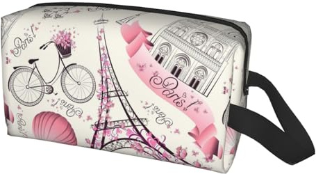 La Torre di Parigi e una borsa da viaggio con stampa di biciclette, per uomini e donne, borsa da toilette portatile di grande capacità