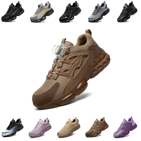 Scarpe Antinfortunistiche Uomo Donna Scarpe da Lavoro Traspiranti Leggere Comode con Punta in Acciaio Brown 42 EU