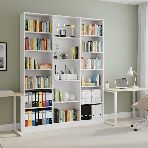 GOKHOMX Bibliothèque Blanche 188cm Étagère de Rangement avec 17 Compartiments, Étagère Livre Bibliotheque Blanche Meuble de Rangement pour Salon Bureau Chambre Étude Cuisine,149×23,5×188 cm