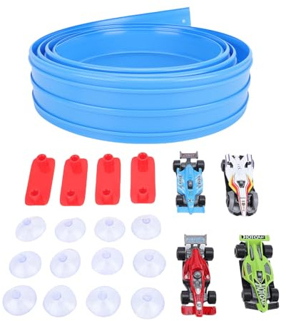 Depisuta Pista de Carreras Flexible para Niños, Pista Flexible con 4 Autos de Carreras y Ventosas, de Rampa de Autos de, Juguete de Aprendizaje Interactivo de