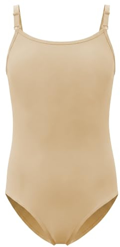 AYBUY Girls Camisole Leotard, Nude Leotards for Girls Gymnastics with Adjustable & Clear Straps,Seamless Ballet Dance Bodysuit, Undergarment Dancewear for Gymnastics and Dance, XL