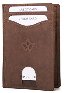 WASAMA RFID Blocking Slim Wallet – Minimalist Leather Credit Card Holder, Lightweight Front Pocket Wallet for Men & Women (Vintage Charms Brown)