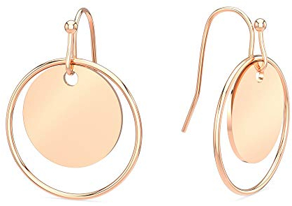 THIORA Plättchen Ohrringe Damen | Edelstahl | Minimalistisch Hängend | Ohrhänger Rund Kreis (Rosegold)