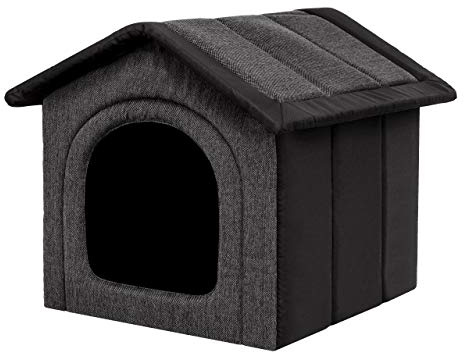 PillowPrim Hundkoja hundgrotta hundbädd hundhus kattgrotta storlek L – 52 x 46 cm grafit med svart