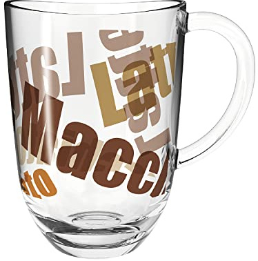 Leonardo Napoli Latte Macchiato-Tassen 1 Stück, spülmaschinengeeigneter Kaffee-Becher mit Motiv, Glas-Tasse mit Henkel, mikrowellenfest 380 ml 024236