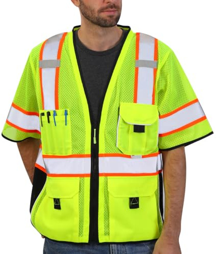 Dib Safety Reflective Mesh Vest ANSI Class 3, High Visibility with Pockets and Zipper, Made with 3M Reflective Tape, Yellow L
