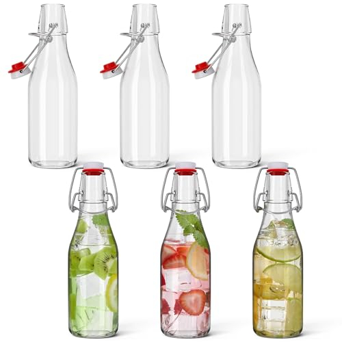 HEFTMAN Lot de 6 bouteilles en verre hermétiques pour vin, condiments, boissons, huile, vinaigre, kombucha et eau - 250 ml