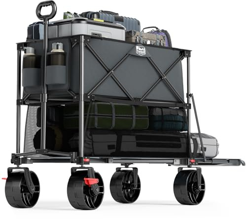 TIMBER RIDGE 400L Large Capacity Folding Double Decker Wagon with Brakes, 54 Extra Long Extender Wagon Cart, 450lbs Heavy Duty Collapsible Cart, All-Terrain Big Wheels for Camping, Sports, Shopping
