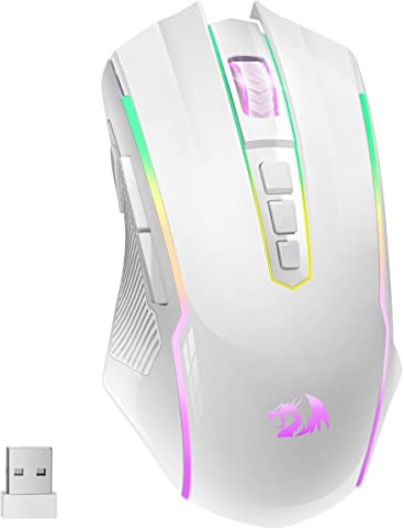 Redragon Mouse da Gaming Wireless, RGB Ricaricabile con 9 Tasti Programmabili Macro Editing/8000 DPI, Mouse da Gaming Wireless Ergonomico, 70 Ore per Gamer PC/Mac, Bianco