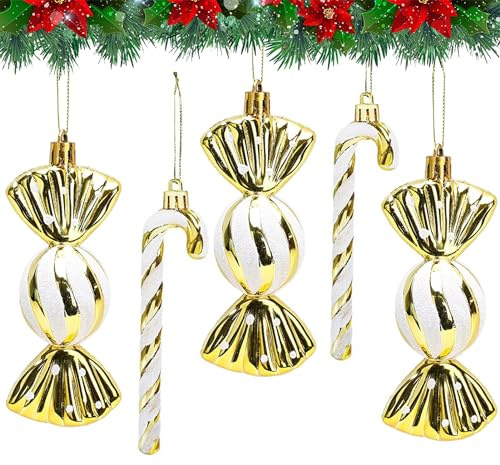 Adornos navideños Grandes Adornos Decorativos de bastón de Caramelo 18 Piezas Adornos navideños con Purpurina Decoraciones para árboles de Navidad Dorados y Blancos Adornos navideños(12CM)