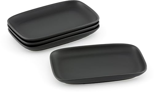 Hanseküche Servierteller aus Steingut - Vorspeisen Teller rechteckig schwarz matt, Mezze Teller eckig, Servierteller spülmaschinengeeignet