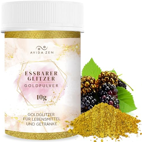 Goldpulver essbar 10g, Glitzer für Getränke und Lebensmittel, Tortendeko Gold zum Bestäuben und Bemalen, Lebensmittelfarbe Gold für Torten, Fondant, Schokolade und Getränke, Essbares Glitzerpulver