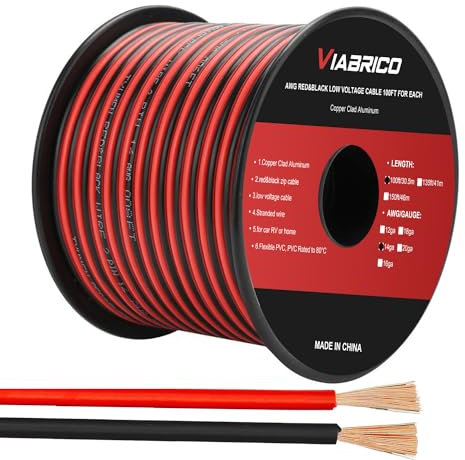 Fil électrique 30 m - 14 AWG - 2 x 2,0 mm² - Câble d'alimentation à 2 fils - 5 V/12 V/24 V - Câble d'alimentation en aluminium plaqué cuivre - Flexible et doux - Faible impédance