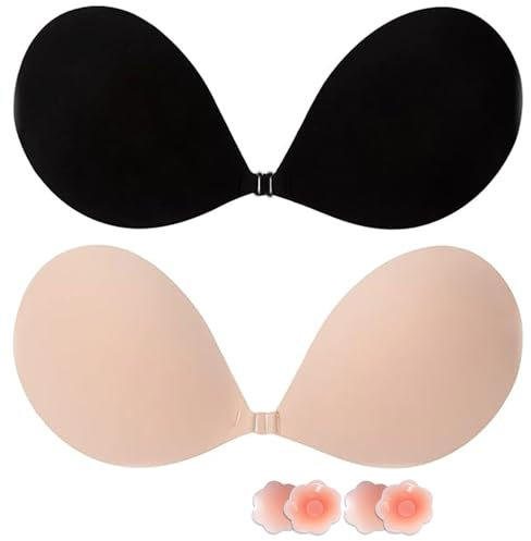 Lnmyic Reggiseno Invisibile Reggiseno Adesivo Push up Coppe Adesive Seno Push Up Copricapezzoli Invisibile Schiena Scoperta Nuda Senza Spalline Silicone Riutilizzabile Traspirante Sticky Bra