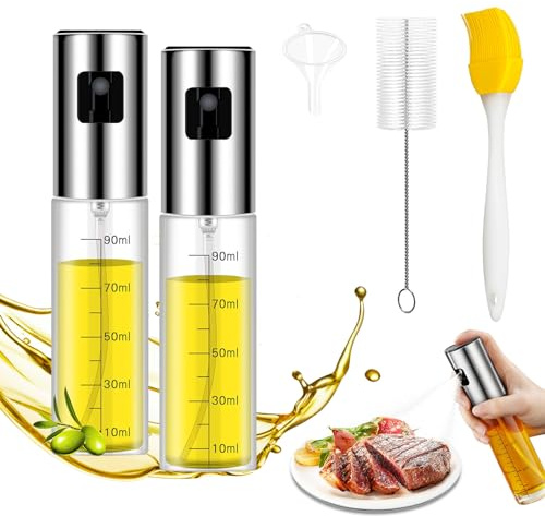 SCBOY 100ml*2 Nebulizzatore Olio Spruzzino Olio Per Friggitrice Aria Oliera Spray con Spazzola Per La Pulizia Dell'imbuto E Spazzola Per La Griglia In Silicone