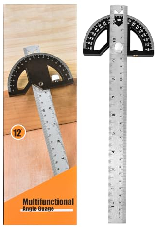 Righello ad angolo trasportatore, misuratore di angolo regolabile in acciaio inox con misurazione da 0 a 180 gradi, per fai da te, lavorazione del legno (nero, 30,5 cm, ABS)