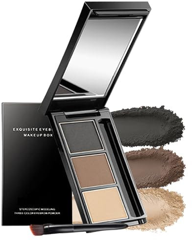 Sourcil Poudre Waterproof-3 Couleurs Eyebrow Powder Palette,Maquillage Sourcils Longue Tenue et Resultat Naturel Facile a Colorer,Remplir Le Contour des Sourcil, Avec Pinceau et Miroir-3 brun gris