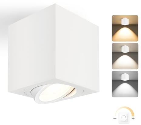 YindaLux Focos LED Techo Superficie Regulable, 5W Giratorio 30° Foco Interior, Contiene 500LM módulo LED, Ø80x84mm Aluminio Lámpara de Techo, Focos Para el Techo Cuadrado Blanco 1PCS
