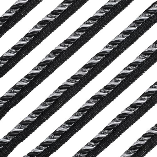 GORGECRAFT 12.5Ms Cordoncino Ritorto 16mm Corda Ritorta in Poliestere Nero Cordino Decorativo Intrecciato Nastro per Tenda Fermatende Tappezzeria Cucito Bordo Abbellimenti