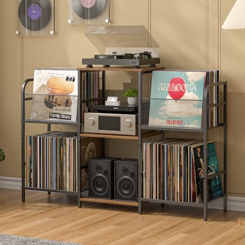 3IngSeagulls Record Player Stand with Vinyl Storage, Record Storage for 350+ Albums, Tuntable Stand with Record Holder for Living Room, Record Holder Vinyl Display Shelf