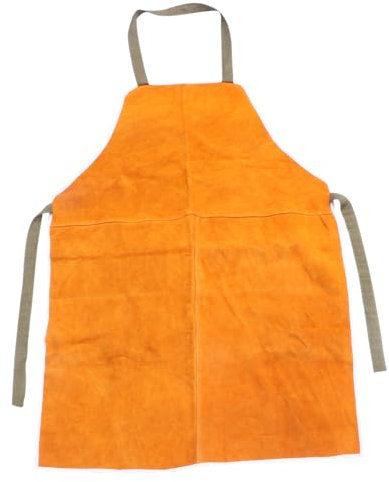 HOMSFOU 1 grembiule resistente al calore in pelle bovina da saldare, grembiule da lavoro durevole per saldatori, prevenzione incendi, design flessibile per officina, garage e uso domestico, Arancione