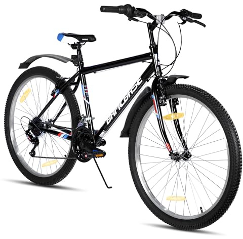Hiland Mountainbike 24 tum för ungdomar och vuxna, 18-växlad cykel med dubbel V-broms, hög kolstålram MTB-cykel för ungdomar kvinnor män, svart