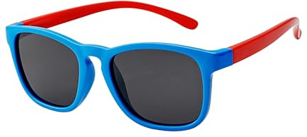 Lunettes de soleil polarisées pour enfants garçons et filles (3 à 12 ans) + porte-lunettes + pochette à lunettes de soleil, bleu/rouge, m