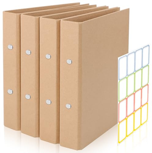 Ringbuch A4 Nachfüllbar Kraftpapier, 4 Stück A4 Ringbuch, Ringordner, mit 2 Ringen zum Hinzufügen von Broschüren-Cover Papiere Lose Blätter, 23.5 x 31.5 cm Ringordner mit 1 Aufkleber Beschriften