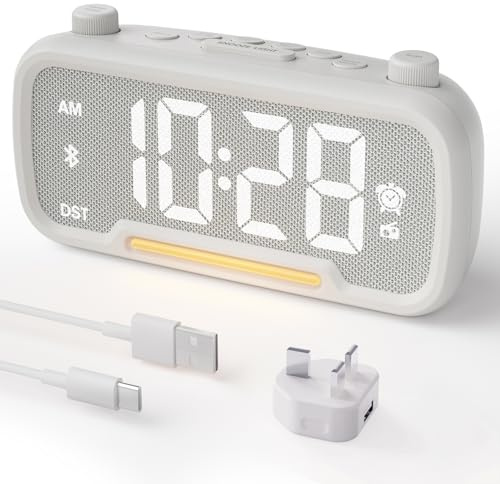 ROCAM Radio Alarm Clocks for Bedrooms,Plug in Digital Clock FM Radio with Sleep Timer, Adjustable Volume & Dimmer, Night Light, USB & Type-C Charger