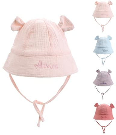 Grovjewfit Gorros Personalizados para Bebés Gorro de Pescador con Nombre Gorros para Bebés Regalo para Cumpleaños, Navidad, Recién Nacidos, Fiestas. (FR/ES, Letras, Talla única, Style 3)