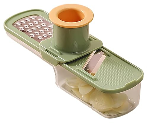 Rebanador de ajo Mini molinillo, cortador y rallador de ajo multifuncional súper fino 3 en 1 con protector de mano y recipiente transparente para cocina Verde