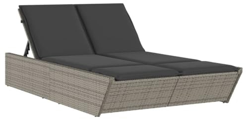 Mokuyary Sedia a sdraio doppia con cuscini in resina grigia intrecciata, lettino da giardino, schienale regolabile in 4 posizioni, bagno da sole, mobili per spiaggia, terrazza, balcone