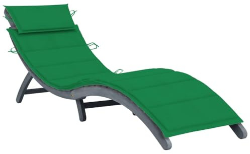 Fisinber Lettino da giardino in legno massiccio di acacia, pieghevole, 190 x 60 x 51 cm, ergonomico, con cuscino, per giardino, terrazza, balcone e piscina