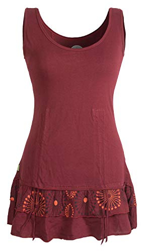 Vishes - Alternative Bekleidung - Damen Lagen-Look Jersey-Tunika Shirt aus Baumwolle zum Raffen dunkelrot 40