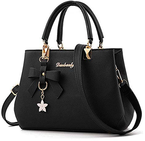 BestoU Damen Handtasche Leder Tasche Shopper Damen Handtaschen Schule Schultertaschen Geldbörsen (Schwarz)