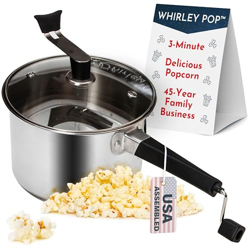 Platinum Series Whirley Pop Popcorn Popper - 6 Quart Stainless Steel Popper with Metal Gears, Wabash Valley Farms Stove Top Popcorn Maker