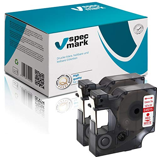 specmark Compatible para DYMO D1 45015 S0720600 cinta de escritura de 12 mm x 7 m, juego de 2 unidades, rojo sobre blanco, compatible con LM Label-Manager LP Label-Point LW Label-Writer DUO