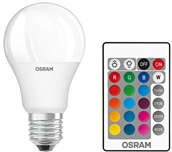 OSRAM STAR+ RGBW LED Lampe mit E27 Sockel, RGB-Farben per Fernbedienung änderbar, 9W, klassische Birnenform, Ersatz für 60W-Glühbirne, matt, LED Retrofit RGBW lamps with remote control, Doppelpack