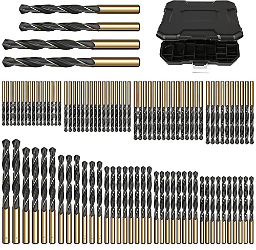Bohrer Bit Set mit Spiralbohrer, 99-teiliges Titan Spiralbohrer Metallbohrer Set für Holz,Metall, Kunststoff, Titan HSS Bohrer Set 1.5/2.5/3/3.2/3.5/4/8/10mm Aufbewahrungskoffer für Akkubohrer