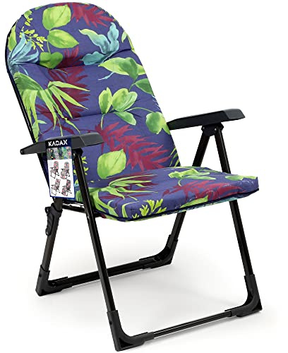 KADAX Garden Chair, Outdoor Oval Lounger with Soft Cushion and Powder-Coated Steel Construction, Foldable Chair with Adjustable Backrest (Purple/Green)
