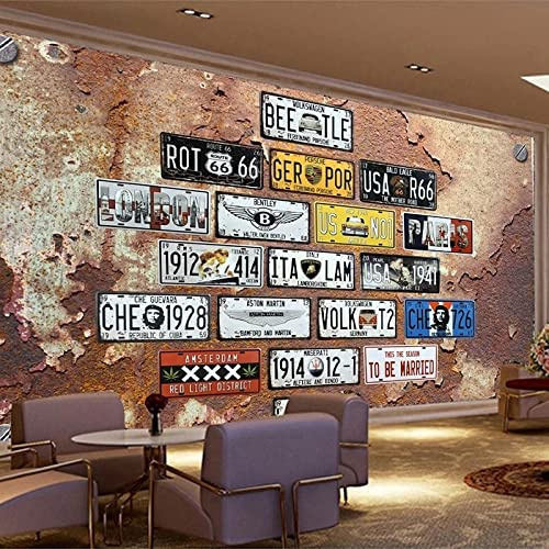 Papel tapiz mural personalizado Retro nostálgico 3D estéreo Rusty Matrícula KTV Bar Fondo Decoración de pared Papel tapiz, 200x140cm
